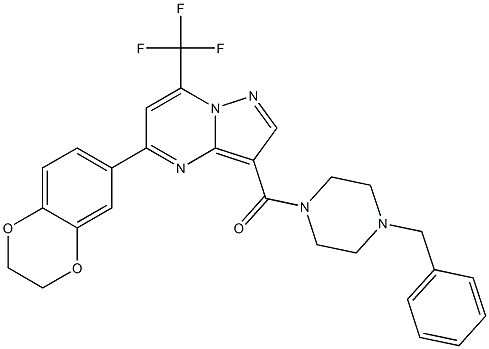 3-[(4-benzyl-1-piperazinyl)carbonyl]-5-(2,3-dihydro-1,4-benzodioxin-6-yl)-7-(trifluoromethyl)pyrazolo[1,5-a]pyrimidine,,结构式