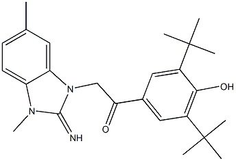 1-(3,5-ditert-butyl-4-hydroxyphenyl)-2-(2-imino-3,6-dimethyl-2,3-dihydro-1H-benzimidazol-1-yl)ethanone,,结构式