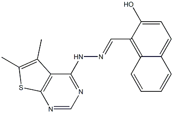 2-hydroxy-1-naphthaldehyde (5,6-dimethylthieno[2,3-d]pyrimidin-4-yl)hydrazone 化学構造式