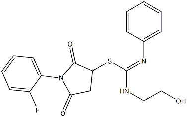 1-(2-fluorophenyl)-2,5-dioxo-3-pyrrolidinyl N-(2-hydroxyethyl)-N'-phenylimidothiocarbamate Struktur