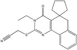 2-(cyanomethylsulfanyl)-3-ethyl-4-oxo-3,4,5,6-tetrahydrospiro[benzo[h]quinazoline-5,1'-cyclopentane] Struktur