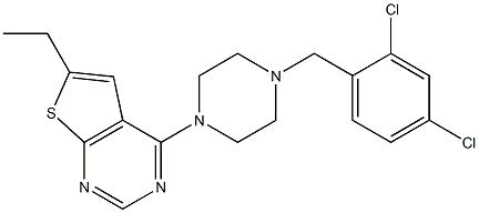 4-[4-(2,4-dichlorobenzyl)-1-piperazinyl]-6-ethylthieno[2,3-d]pyrimidine 化学構造式