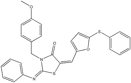 3-(4-methoxybenzyl)-2-(phenylimino)-5-{[5-(phenylsulfanyl)-2-furyl]methylene}-1,3-thiazolidin-4-one Struktur