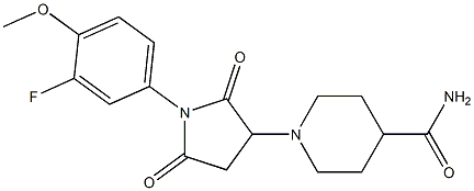 1-[1-(3-fluoro-4-methoxyphenyl)-2,5-dioxo-3-pyrrolidinyl]-4-piperidinecarboxamide|