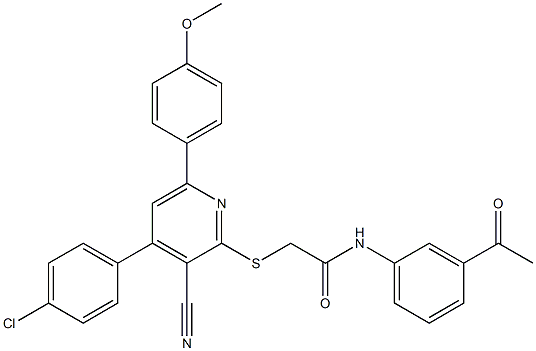 N-(3-acetylphenyl)-2-{[4-(4-chlorophenyl)-3-cyano-6-(4-methoxyphenyl)-2-pyridinyl]sulfanyl}acetamide 结构式