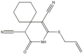 2-(allylsulfanyl)-4-oxo-3-azaspiro[5.5]undec-1-ene-1,5-dicarbonitrile Struktur