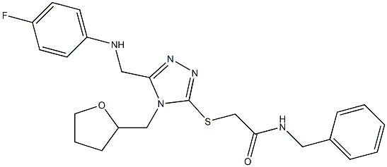 N-benzyl-2-{[5-[(4-fluoroanilino)methyl]-4-(tetrahydro-2-furanylmethyl)-4H-1,2,4-triazol-3-yl]sulfanyl}acetamide Structure