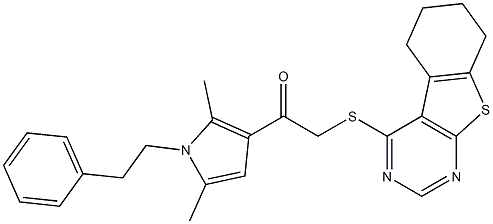 1-[2,5-dimethyl-1-(2-phenylethyl)-1H-pyrrol-3-yl]-2-(5,6,7,8-tetrahydro[1]benzothieno[2,3-d]pyrimidin-4-ylsulfanyl)ethanone Structure