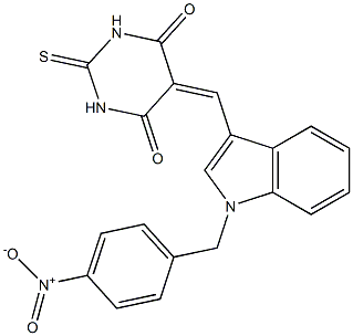 5-[(1-{4-nitrobenzyl}-1H-indol-3-yl)methylene]-2-thioxodihydro-4,6(1H,5H)-pyrimidinedione 结构式