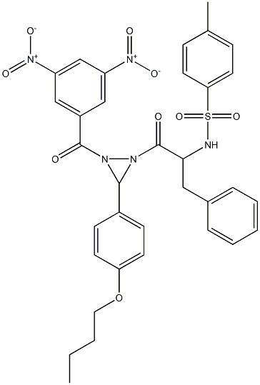 N-{1-benzyl-2-[2-{3,5-dinitrobenzoyl}-3-(4-butoxyphenyl)-1-diaziridinyl]-2-oxoethyl}-4-methylbenzenesulfonamide Struktur