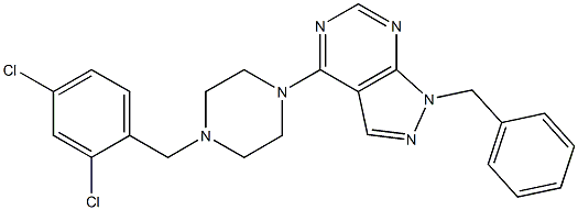 1-benzyl-4-[4-(2,4-dichlorobenzyl)-1-piperazinyl]-1H-pyrazolo[3,4-d]pyrimidine Struktur