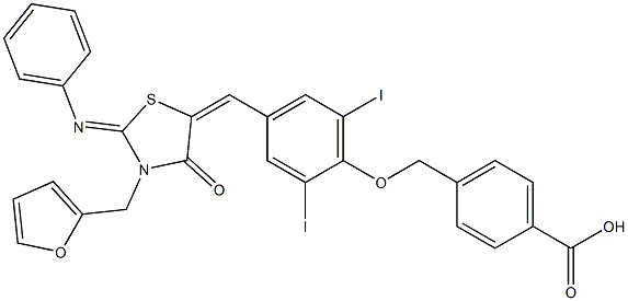 4-[(4-{[3-(2-furylmethyl)-4-oxo-2-(phenylimino)-1,3-thiazolidin-5-ylidene]methyl}-2,6-diiodophenoxy)methyl]benzoic acid