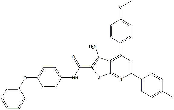 3-amino-4-(4-methoxyphenyl)-6-(4-methylphenyl)-N-(4-phenoxyphenyl)thieno[2,3-b]pyridine-2-carboxamide 结构式