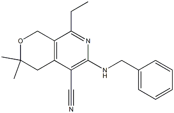 6-(benzylamino)-8-ethyl-3,3-dimethyl-3,4-dihydro-1H-pyrano[3,4-c]pyridine-5-carbonitrile 结构式