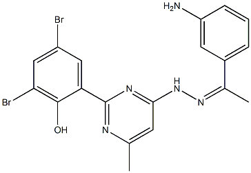 1-(3-aminophenyl)ethanone [2-(3,5-dibromo-2-hydroxyphenyl)-6-methyl-4-pyrimidinyl]hydrazone Struktur
