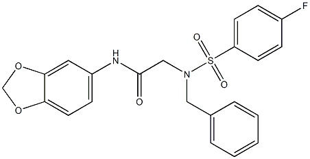 N-(1,3-benzodioxol-5-yl)-2-{benzyl[(4-fluorophenyl)sulfonyl]amino}acetamide,,结构式