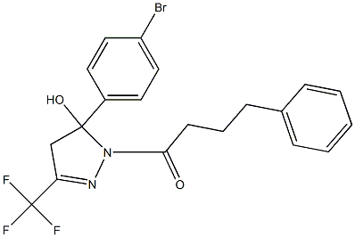 5-(4-bromophenyl)-1-(4-phenylbutanoyl)-3-(trifluoromethyl)-4,5-dihydro-1H-pyrazol-5-ol 化学構造式