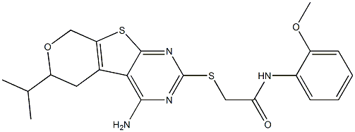 2-[(4-amino-6-isopropyl-5,8-dihydro-6H-pyrano[4',3':4,5]thieno[2,3-d]pyrimidin-2-yl)sulfanyl]-N-(2-methoxyphenyl)acetamide 结构式