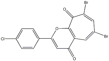 6,8-dibromo-2-(4-chlorophenyl)cyclohepta[b]pyran-4,9-dione 化学構造式