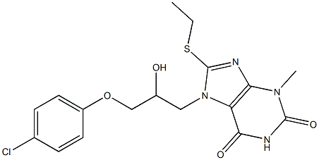 7-[3-(4-chlorophenoxy)-2-hydroxypropyl]-8-(ethylsulfanyl)-3-methyl-3,7-dihydro-1H-purine-2,6-dione,,结构式