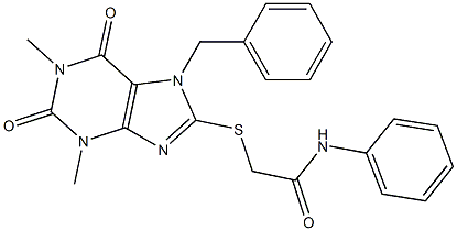 2-[(7-benzyl-1,3-dimethyl-2,6-dioxo-2,3,6,7-tetrahydro-1H-purin-8-yl)thio]-N-phenylacetamide Structure