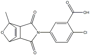 2-chloro-5-(1-methyl-3,5-dioxo-10-oxa-4-azatricyclo[5.2.1.0~2,6~]dec-8-en-4-yl)benzoic acid 化学構造式