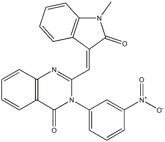 3-{3-nitrophenyl}-2-[(1-methyl-2-oxo-1,2-dihydro-3H-indol-3-ylidene)methyl]-4(3H)-quinazolinone,,结构式