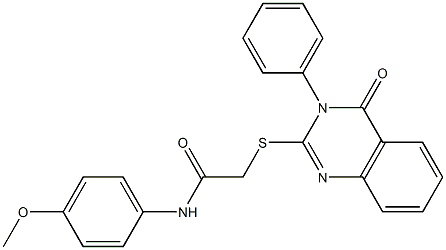 N-(4-methoxyphenyl)-2-[(4-oxo-3-phenyl-3,4-dihydro-2-quinazolinyl)sulfanyl]acetamide 化学構造式