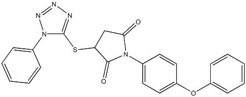 1-(4-phenoxyphenyl)-3-[(1-phenyl-1H-tetraazol-5-yl)sulfanyl]pyrrolidine-2,5-dione 化学構造式