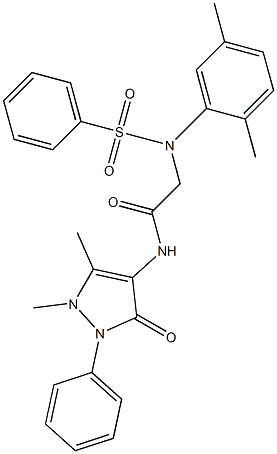 N-(1,5-dimethyl-3-oxo-2-phenyl-2,3-dihydro-1H-pyrazol-4-yl)-2-[2,5-dimethyl(phenylsulfonyl)anilino]acetamide 化学構造式