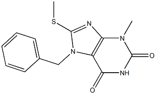 7-benzyl-3-methyl-8-(methylsulfanyl)-3,7-dihydro-1H-purine-2,6-dione Struktur