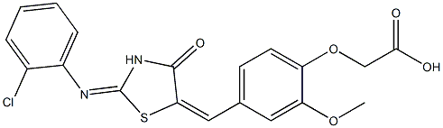 [4-({2-[(2-chlorophenyl)imino]-4-oxo-1,3-thiazolidin-5-ylidene}methyl)-2-methoxyphenoxy]acetic acid,,结构式