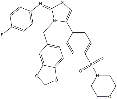 N-(3-(1,3-benzodioxol-5-ylmethyl)-4-[4-(4-morpholinylsulfonyl)phenyl]-1,3-thiazol-2(3H)-ylidene)-N-(4-fluorophenyl)amine Structure