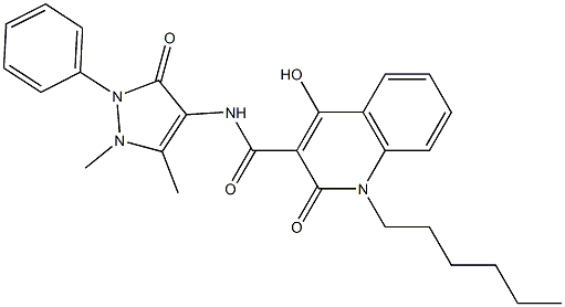 N-(1,5-dimethyl-3-oxo-2-phenyl-2,3-dihydro-1H-pyrazol-4-yl)-1-hexyl-4-hydroxy-2-oxo-1,2-dihydroquinoline-3-carboxamide,,结构式