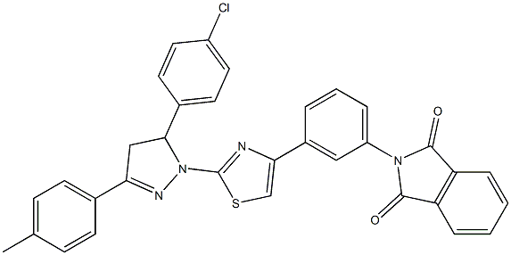 2-(3-{2-[5-(4-chlorophenyl)-3-(4-methylphenyl)-4,5-dihydro-1H-pyrazol-1-yl]-1,3-thiazol-4-yl}phenyl)-1H-isoindole-1,3(2H)-dione,,结构式