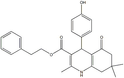 2-phenylethyl 4-(4-hydroxyphenyl)-2,7,7-trimethyl-5-oxo-1,4,5,6,7,8-hexahydroquinoline-3-carboxylate Structure