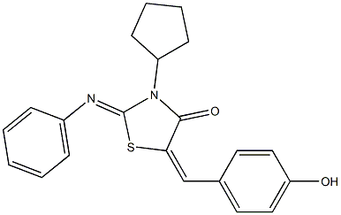 3-cyclopentyl-5-(4-hydroxybenzylidene)-2-(phenylimino)-1,3-thiazolidin-4-one Struktur