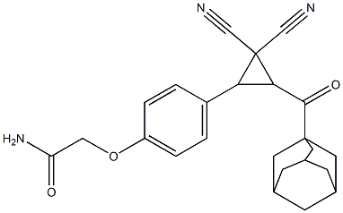 2-{4-[3-(1-adamantylcarbonyl)-2,2-dicyanocyclopropyl]phenoxy}acetamide Structure