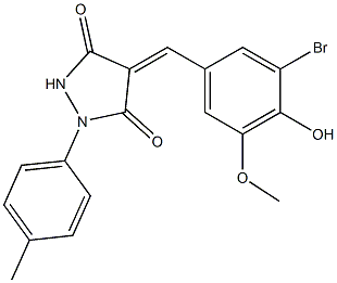 4-(3-bromo-4-hydroxy-5-methoxybenzylidene)-1-(4-methylphenyl)-3,5-pyrazolidinedione,,结构式