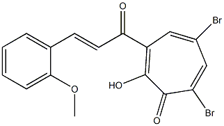 5,7-dibromo-2-hydroxy-3-[3-(2-methoxyphenyl)acryloyl]-2,4,6-cycloheptatrien-1-one Struktur