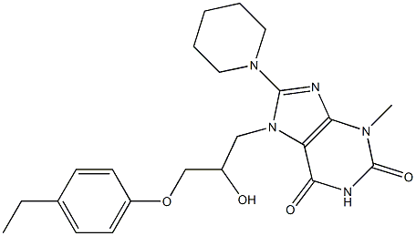 7-[3-(4-ethylphenoxy)-2-hydroxypropyl]-3-methyl-8-(1-piperidinyl)-3,7-dihydro-1H-purine-2,6-dione 结构式