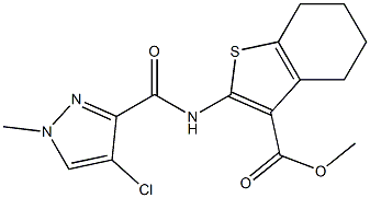 methyl 2-{[(4-chloro-1-methyl-1H-pyrazol-3-yl)carbonyl]amino}-4,5,6,7-tetrahydro-1-benzothiophene-3-carboxylate 化学構造式