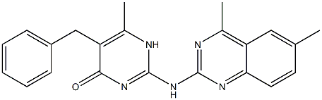 5-benzyl-2-[(4,6-dimethylquinazolin-2-yl)amino]-6-methylpyrimidin-4(1H)-one Struktur