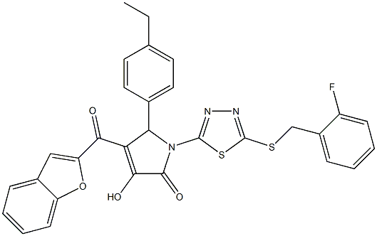 4-(1-benzofuran-2-ylcarbonyl)-5-(4-ethylphenyl)-1-{5-[(2-fluorobenzyl)sulfanyl]-1,3,4-thiadiazol-2-yl}-3-hydroxy-1,5-dihydro-2H-pyrrol-2-one Structure