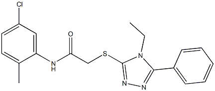 N-(5-chloro-2-methylphenyl)-2-[(4-ethyl-5-phenyl-4H-1,2,4-triazol-3-yl)sulfanyl]acetamide 化学構造式
