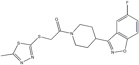 5-fluoro-3-(1-{[(5-methyl-1,3,4-thiadiazol-2-yl)sulfanyl]acetyl}-4-piperidinyl)-1,2-benzisoxazole 化学構造式