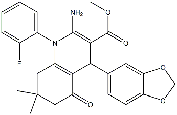 methyl 2-amino-4-(1,3-benzodioxol-5-yl)-1-(2-fluorophenyl)-7,7-dimethyl-5-oxo-1,4,5,6,7,8-hexahydro-3-quinolinecarboxylate Structure