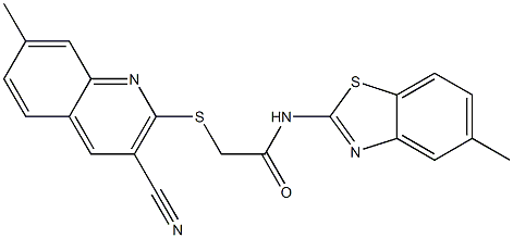 2-[(3-cyano-7-methyl-2-quinolinyl)sulfanyl]-N-(5-methyl-1,3-benzothiazol-2-yl)acetamide Struktur