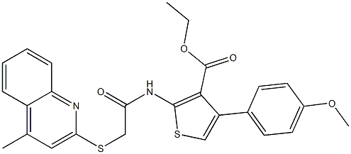 ethyl 4-(4-methoxyphenyl)-2-({[(4-methyl-2-quinolinyl)sulfanyl]acetyl}amino)-3-thiophenecarboxylate,,结构式