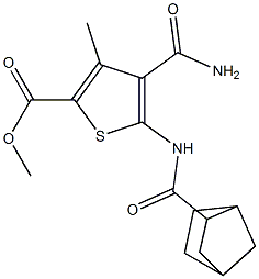 methyl 4-(aminocarbonyl)-5-[(bicyclo[2.2.1]hept-2-ylcarbonyl)amino]-3-methylthiophene-2-carboxylate Struktur